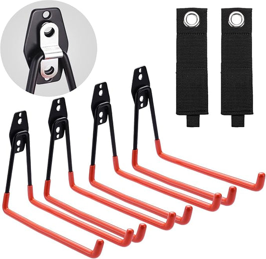 PHUNAYA Garage Storage Utility Hooks,Wall Mount&Heavy Duty Garage Hanger & Organizer to Handle Ladder, Hold Chairs,with Premium Steel to Hang Heavy Tools for Up to 55lbs(4Pack*7.5Inch)