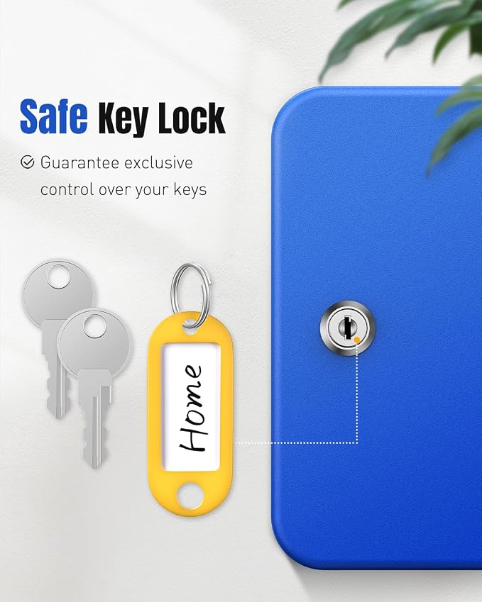Uniclife 20 Keys Key Lock Box, Wall Mount Key Box, Lock Box for Keys, Key Lockbox with Tags, Key Cabinet, Key Holder Storage Box for Home Office & Company, Blue