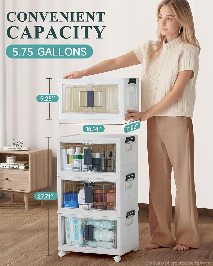 OlarHike 23QT Storage Bins with Lids for Closet, Office, Dorm, 3 Pack | Multi-Lid, Lockable Cabinet, Doors & Wheels, School, Bathroom, Foldable Containers, Stackable Organizers, Plastic Drawers