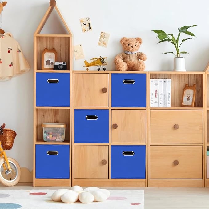 Black Foldable Storage Cubes Bins , Fabric Storage Box Cubes Organizer Baskets with Dual Handles for Home Organizer (Dark Blue)