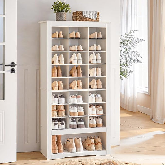 HOOBRO Tall Shoe Cabinet with 24 Cubbies and Bottom Storage Shelf, Large Capacity Shoe Storage Organizer for Entryway, Freestanding Wooden Shoe Rack for Closet, Living Room, White WT24SC01
