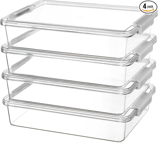 Vtopmart 4 Pack 6 Qt Plastic Storage Bins with Lids, Sensory Bins, Grey | Stackable Clear Containers for Organizing School & Office Supplies, Arts & Crafts Organizers and Storage for Home, Craft Room