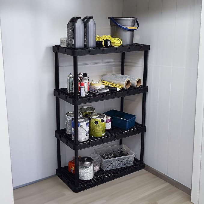 Gracious Living 2 Pack 4 Shelf Fixed Height Ventilated Heavy Duty Storage Unit 18 x 36 x 54.5 Organizer System for Home, Garage & Laundry, Black