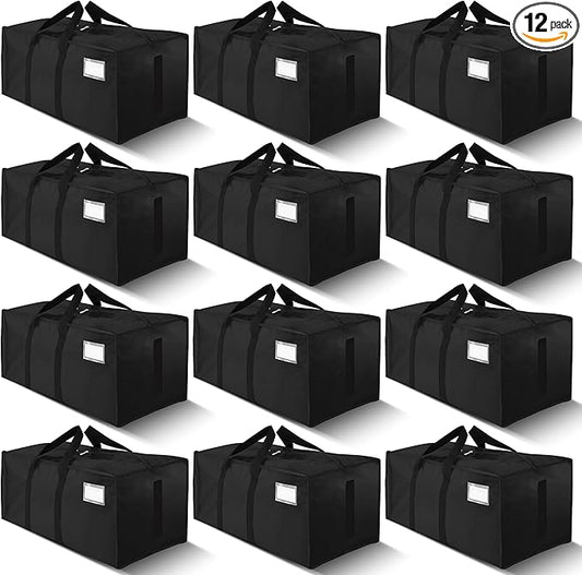 HOMESURE Supports 200lbs Heavy Duty Moving Bags - Strong Zipper & Wrap-Around Handles - Water-Resistant Storage Totes, Durable Alternative to Moving Boxes - 12 Pack - Black