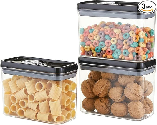 Felli Flip Tite Storage Container with Lid 4” RECTANGULAR Airtight Ring Flip Top, Stackable Kitchen Counter Pantry Organizer Acrylic Canister Jar for Pasta Spaghetti Cereal Granola Coffee (1.9qt)