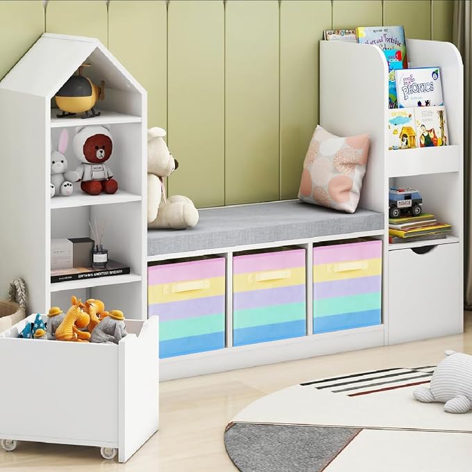 PowerKing Collapsible Storage Cubes, Farbic Storage Bins, Rainbow, 2 Pack | Sturdy, Lightweight, Easy Pull Handle, Closet & Shelf Organizer, Clothes and Toys Storage, 10.5'' x 11'' x 10.5''