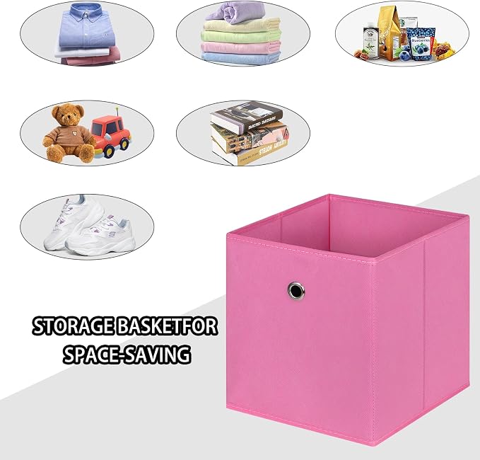 Foldable Storage Cubes Bins ,11 Inch Cloth Storage Cube Fabric Storage Box Cubes Organizer Baskets with Handles for Home Organizer Set of 3 (Pink)