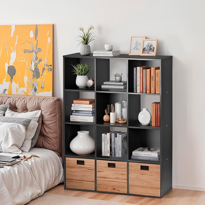 ZenStyle 12 Cube Storage Shelf Organizer Bookshelf with Open Back Closet Cabinet, DIY Plastic Modular Book Shelf for Organizing Closet Bins