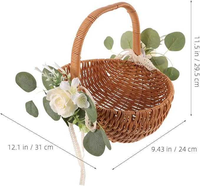 Totority Woven Storage Basket with Handle, Decorative Picnic & Fruit Basket for Home, Farmhouse Decor | Includes Faux Flower Accent | Multi-use Organizer for Kitchen, Dining, Or Display