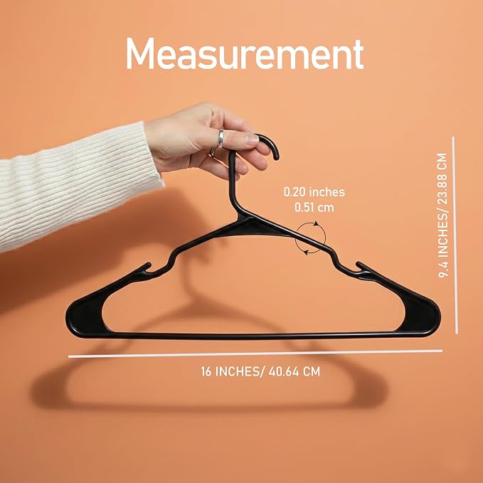 Utopia Home Plastic Hangers 100 Pack – Space Saving Clothes Hanger Black | Durable & strong | Closet organizer & storage | Ideal for apartments, dorms & stocking stuffers