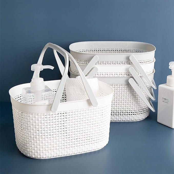 rejomiik Portable Plastic Shower Caddy Basket with Handles, Gray | Organizer Storage Tote Toiletry Bin for Bathroom, College Dorm Essentials, Kitchen, Camp, Gym