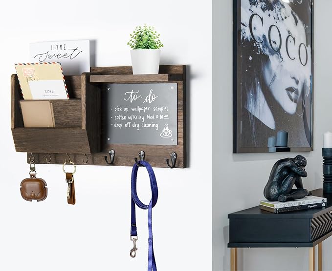 Ziivita Key Holder for Wall - Mail Holder Organizer Wall Mount with Shelf - Rustic Hanging Key Rack Hanger with Hooks Decorative for Home Letter Dog Leash Entryway Farmhouse Living Room Decor