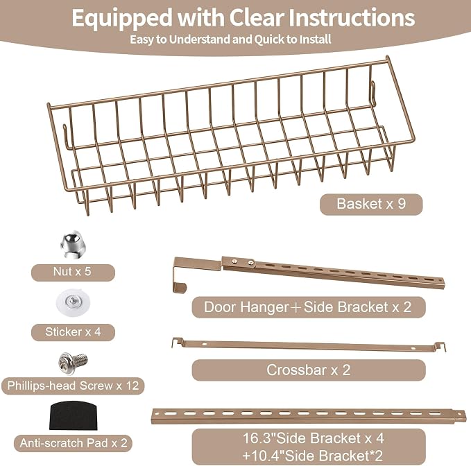 ElegantArray 9-Tier Pantry Door Organizer, Brown | Over The Door Pantry Organizer Rack and Storage, Hanging Spice Rack Shelves Door, Home Office Laundry Room Bathroom & Kitchen