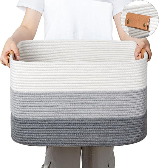 danpinera Rectangle Blanket Storage Basket, 50L Large Decorative Basket Living Room, Storage Bin with Handle, Woven Rope Hamper for Toy Organizing & Laundry, 18.11’’*14.17’’*11.81’’ Gradient Grey