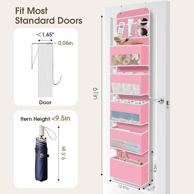 1Pack Over The Door Organizer Large Capacity Hanging Storage Room Organizer | 40 lb Capacity, Ultra-Sturdy, Detachable, Mesh Design with Clear Window, Space-Saving Organizer for Pantry, Nursery & Closet