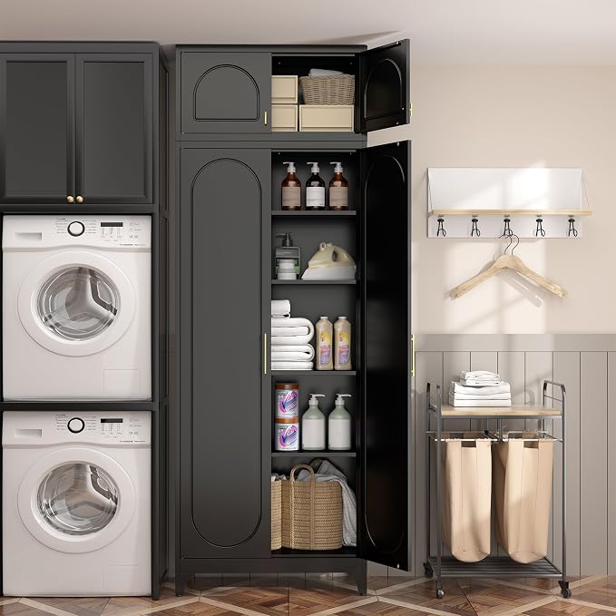 SteeLoong 90"Metal Pantry Storage Cabinet with Doors & 4 Adjustable Shelves | Kitchen Pantry Cabinet,Black Tall Pantry Cabinet for Kitchen Storage,Storage Cupboard for Living Room,Pantry,Garage,Bathroom