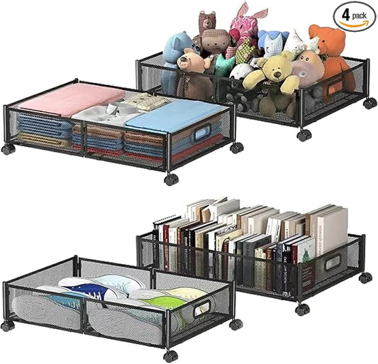 Foldable Bedroom Storage Organization with Handles - Under Bed Storage Containers with Wheels - Bins Drawer for Clothes, Blankets and Shoes
