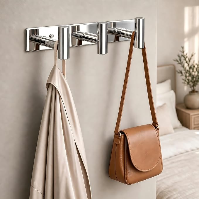 Wall Mounted Coat Rack-3 Hooks, Heavy Duty Stainless Steel Wall Hooks for Towel Coat Bag, Hat Rack Hanger Coat Hooks Towel Racks for Bathroom Entryway Kitchen Hotel (Glossy Chrome, 1 Pack)
