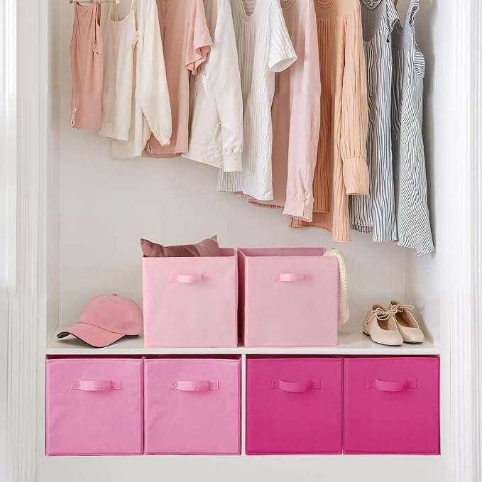 Cupic Cupid 13 Inch Storage Cube, Fabric Cube Storage Bin with Handles, Storage Cube Organizer for Clothes and Toys, Collapsible Cube Bins for Closet, Shelves, Nursery, 6-Pack, Pink Gradient