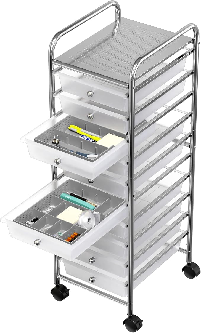 Simple Houseware Drawer Organizer Tray, 9 Adjustable Compartments, Gray | For Office, Makeup, and Craft Drawer or Desktop Storage
