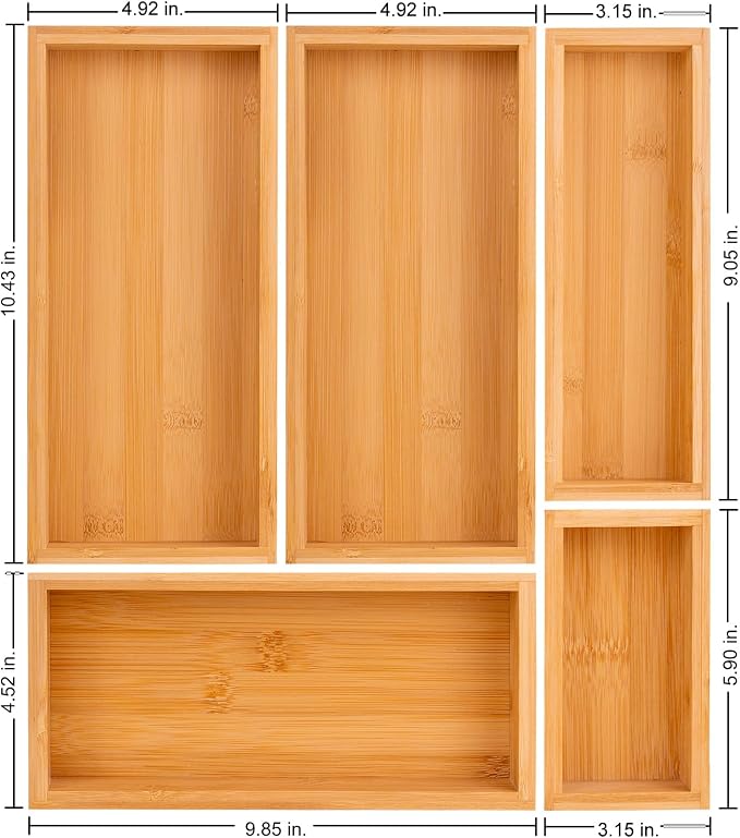 bamboo drawer organizer Set,expandable drawer dividers,wooden storage organizers,drawer organizers for kitchen, bathroom,flatware,Tea Bag Organizer (1 X 5PCS Natural)