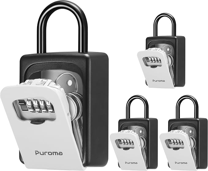 Puroma Lock Box, Large Key Lock Box Resettable Combination Code Lockbox, Portable Wall Mount Lockbox Security Safe Box for Outside Outdoor Home Office Door Handle House Key, Gray (4 Pack)