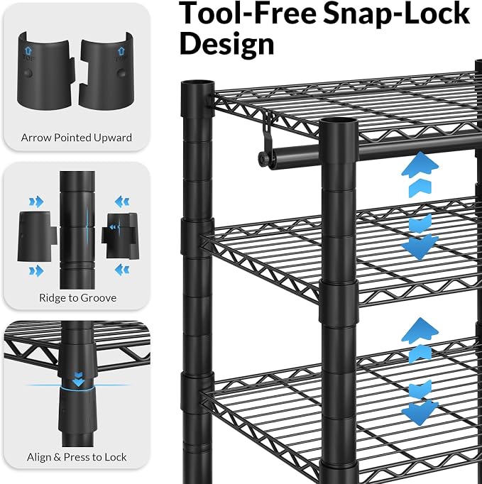 Heavy Duty Clothes Rack, 3 Tiers Sturdy Metal Clothing Rack with Hanger Rods & Shelves, Portable Closet Rack for Bedroom 45" W × 16" D × 76" H, Garment Rack Holds 450lb, Easy Assembly&Storage
