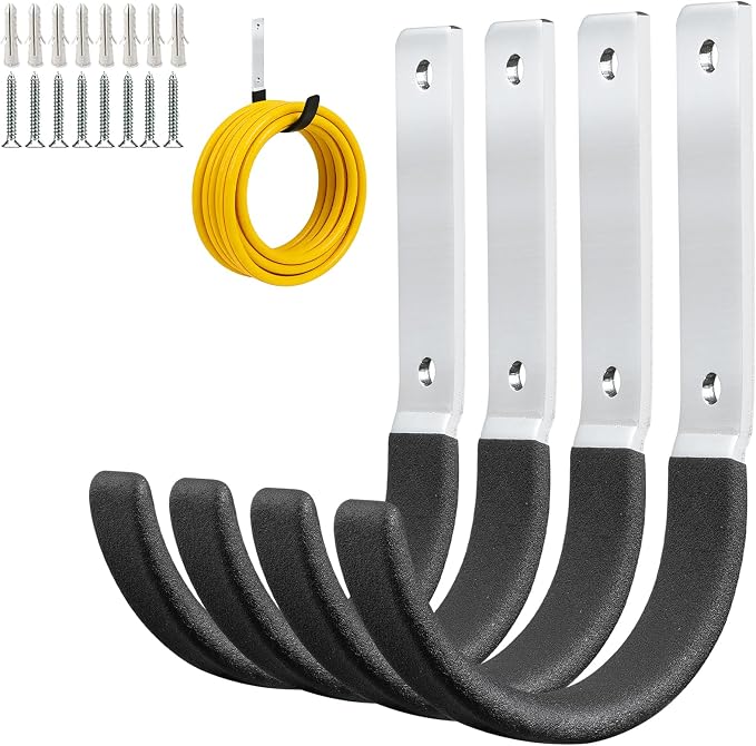 GeeWatom Heavy Duty Steel Garage Hooks,Garage Storage Utility Hooks,Heavy Duty Garage Garden Tool Organizer,Steel Wall Mount Hooks, Garden Hose Hanger, Black U Hooks (Dark Brown-4PC)