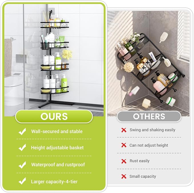 Aitatty Corner Shower Caddy Standing: 4-tier Rustproof Shower Organizer Shelf - Floor Shower Corner Shelf for Bathroom, Renters, Apartment & Dorm