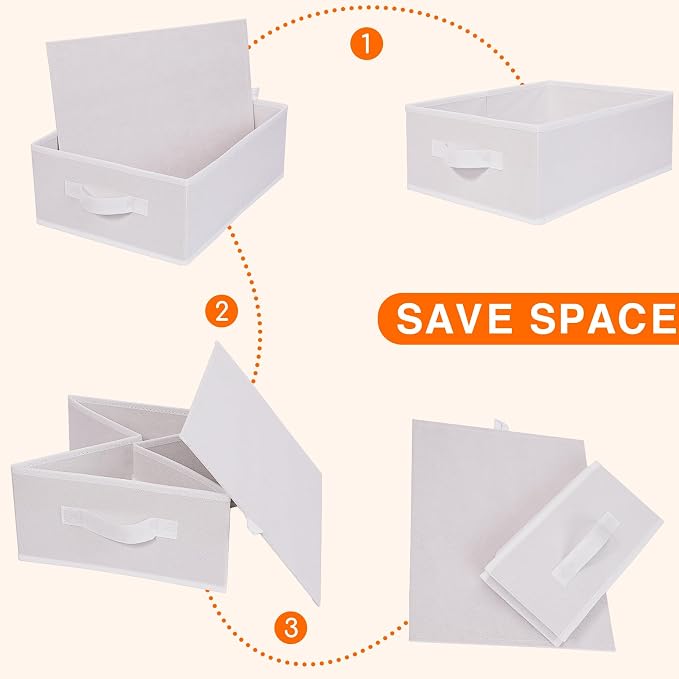 JAKAGO Fabric Storage Bins set of 4 Rectangle Storage Baskets with Handle Foldable Closet Organizer for Clothes Towel bedding Books Collapsible Clothing Container for Shelves Bedroom(White Low)