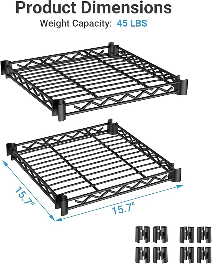 VIPEK 2Pack Wire Shelf for Clothes Rack, 15.7" x 15.7", Black | Wire Shelf Only Suitable for V2, V6, V6 Plus, V6X, V50, X2, X3, X5, X20, X30 Clothes Rack Quick Installation