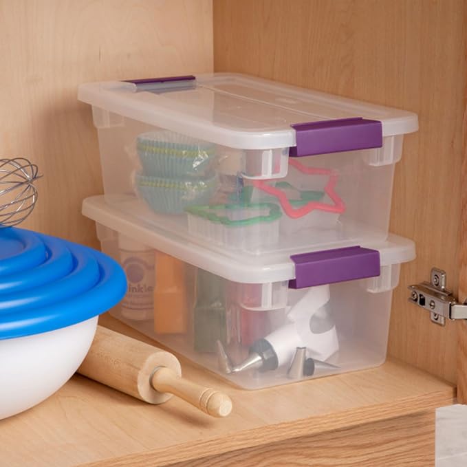 Sterilite 48-Pack ClearView Latch Box, Stackable Storage Organizer Bins for Home, 6 Quart | Clear Plastic Organizers with Color Accent Latches for Closet, Bedroom, Shelving Units, Dorm Room and Home Organization
