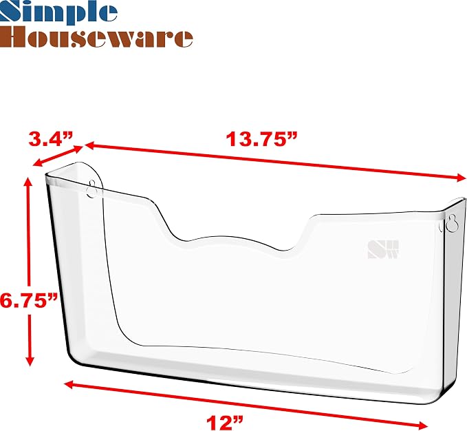 Simple Houseware Clear Wall Mount Pocket Hanging File Holder, 1-Pack | Wall File Holder Organizer for Paper and Documents, 13.75" Width