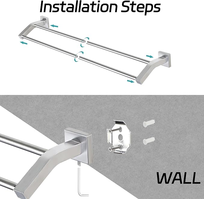 Alise Double Towel Bar,28" Towel Rack for Bathroom Wall Mount,Brush Nickel | SUS304 Stainless Steel Bathroom Towel Holder, Quick Drying Towel Hanger Towel Rod, Useable Length 26.9"