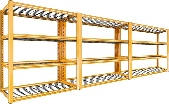 REIBII 40" W Yellow Garage Shelving with Double-Layer Frames for Homeowners | 2240Lbs, Adjustable, 10-Min Easy Assembly, Wire Mesh Panels, for Garage Basement Warehouse Commercial, 40"W×19.5"D×59.5"H, 3P