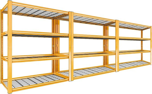 REIBII 40" W Yellow Garage Shelving with Double-Layer Frames for Homeowners | 2240Lbs, Adjustable, 10-Min Easy Assembly, Wire Mesh Panels, for Garage Basement Warehouse Commercial, 40"W×19.5"D×59.5"H, 3P