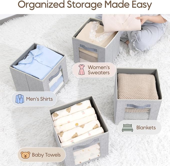 Linen Closet Organizers and Storage - 6 Pack Cube Storage Bins with Handle, Fabric Storage Bins for Shelves, 11 inch Bins for Organization, Cubes Organizer for Home, Blended