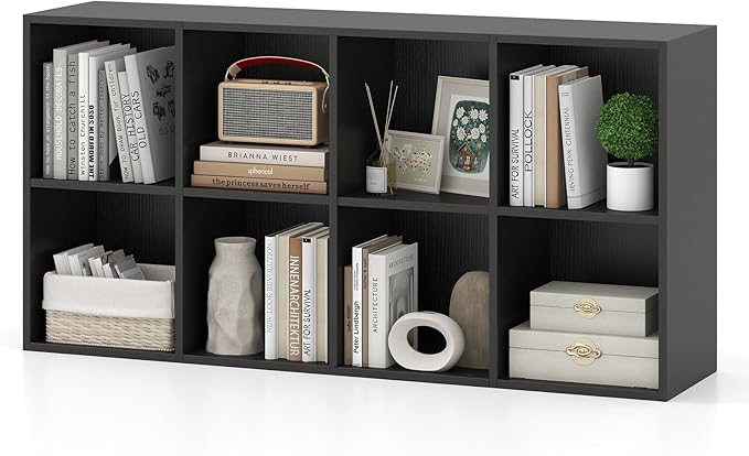 Giantex 8-Cube Bookcase, 3-Tier Cubby Bookshelf, Horizontal Vertical Display Rack with Anti-Tipping Kits, Modern Storage Organizer Shelf Unit for Bedroom, Living Room, Study (Black, 8-Cube)