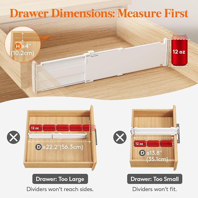 Lifewit 5 Pack Drawer Dividers for Clothes, 4" High 13.8"-22.2" Expandable Dresser Drawer Organizers, Adjustable White Plastic Separators for Kitchen, Cabinet, Nursery, Socks & Underwear Storage