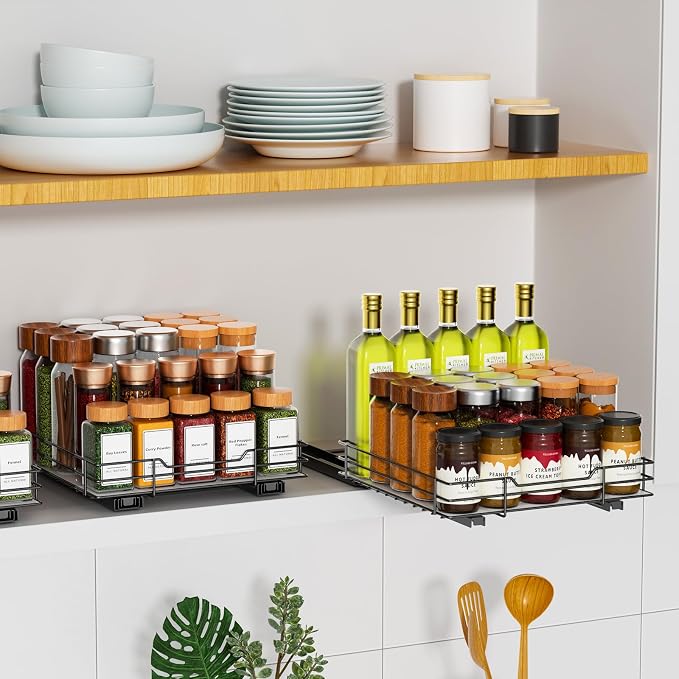 RCHYFEED Pull Out Spice Rack Organizer for Cabinet,10.5" Wx10.5Dx2.5H | Heavy Duty Spice Cabinet Organizer Metal Pull Out Spice Rack Vertical Spice Shelf for Cabinets & Pantry