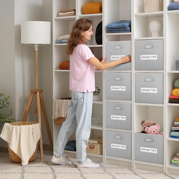 13x13 storage cube bins (Set of 10) Foldable Fabric storage cubes with 10 Labels Window Cards & a Pen,13 inch cube storage bins,Closet Organizers for Shelves,Cubby Organizer Boxes,Light Gray