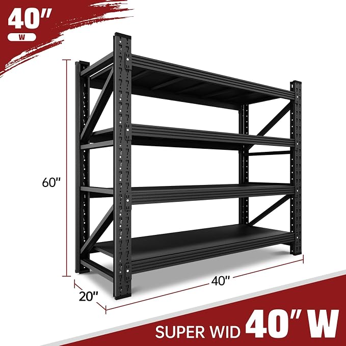 RAVIGIN 3000LBS Storage Shelves,40" W Garage Shelving Heavy Duty Metal Adjustable Garage Shelves, Shelving Units Industrial Shelving for Warehouse,40" W x 20" D x 60" H,Black