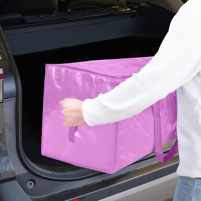 TICONN 4 Pack Extra Large Moving Bags Heavy Duty with Zippers & Carrying Handles, Durable Storage Bags Moving Boxes for Closet Organizers and Storage (4 Pack, Pink)