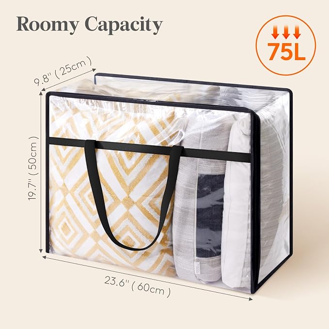 Lifewit 2 Pack Clear Clothes Storage Bags, 75L Plastic Blanket Storage Bag, Vinyl Foldable Moving Bags with Zipper, Closet Organizers and Storage Containers for Bedding, Duvet, Comforter