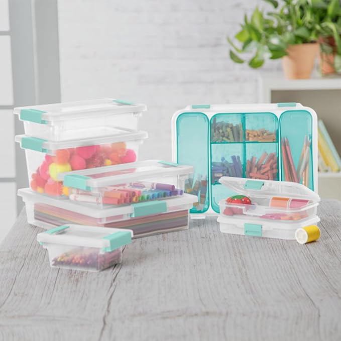 Sterilite Clip Box, Stackable Clear Plastic Bins- Small, 30-Pack | Storage Containers with Latching Lids for Writing, Arts or Crafts Supplies - Home, Office, Classroom & Workshop Organization