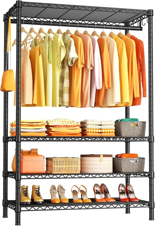 Ulif H4 Plus Portable Closets, 4-Tier Clothes Garment Rack for Bedroom | Heavy-Duty Metal Clothing Storage and Organizer Wardrobe System for Cloakroom, 45"W x 14"D x 76.4"H, Load 522lbs, Black