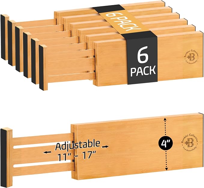 Bamboo Drawer Divider 4 Inch Deep, Fits 11.5-17 Inch, Adjustable Organizer