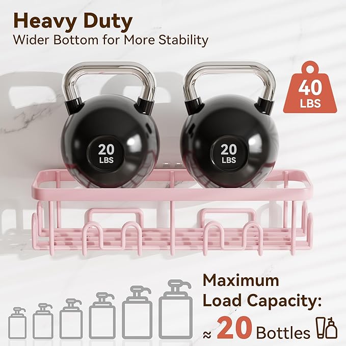YASONIC Shower Caddy Adhesive, 100% Rustproof Shower Organizer, Large Capacity Shower Shelves for Inside Shower, No Drill Shower Storage for Home (2 Pack Pink)