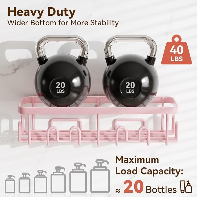 YASONIC Shower Caddy Adhesive, 100% Rustproof Shower Organizer with Soap and Toothbrush Holder, Large Capacity Shower Shelves for Inside Shower, No Drill Shower Storage for Home (5 Pack Pink)