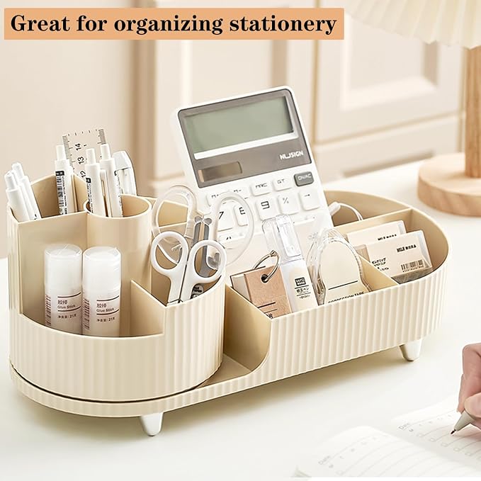 Rotating Makeup Organizer for Vanity with Brush Holder, Cosmetic Makeup Storage Organizer, Large Spinning Makeup Skincare Organizer, Countertop Makeup Perfume Organizer, Lotions Display Case Ivory